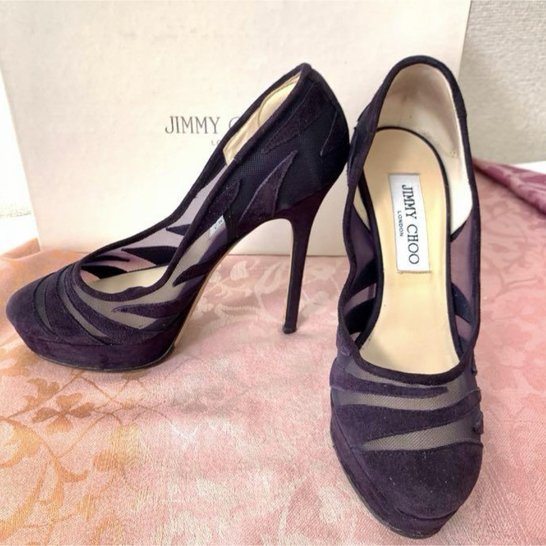 21000円 パープルスエード パンプス JIMMYCHOO シースルー ジミー