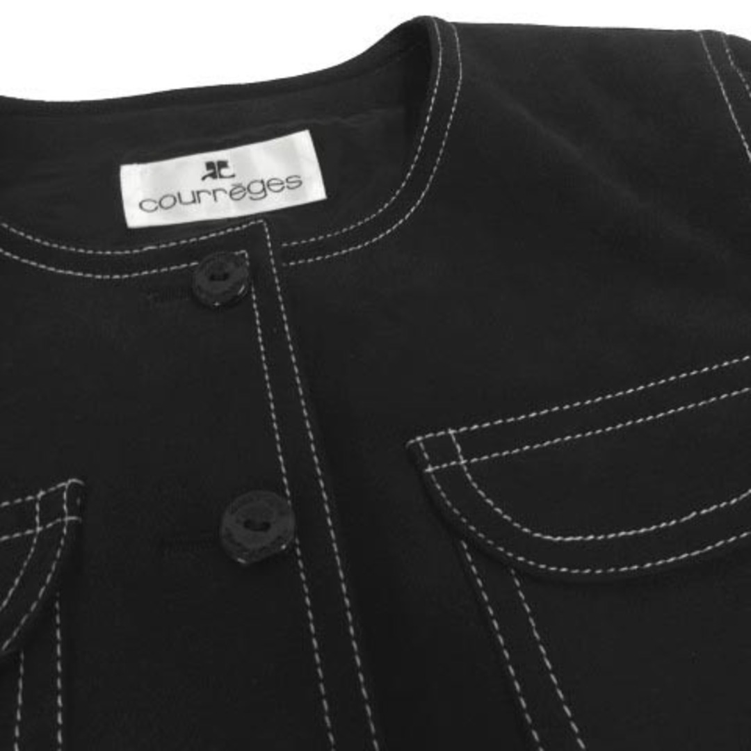 Courreges(クレージュ)のクレージュ ジャケット フォーマル ノーカラー ヌバック調 ステッチ 黒 9AR レディースのフォーマル/ドレス(礼服/喪服)の商品写真