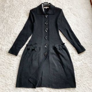 良品♡M’SGRACY ニットワンピース ツイード リボン 紺 38 M