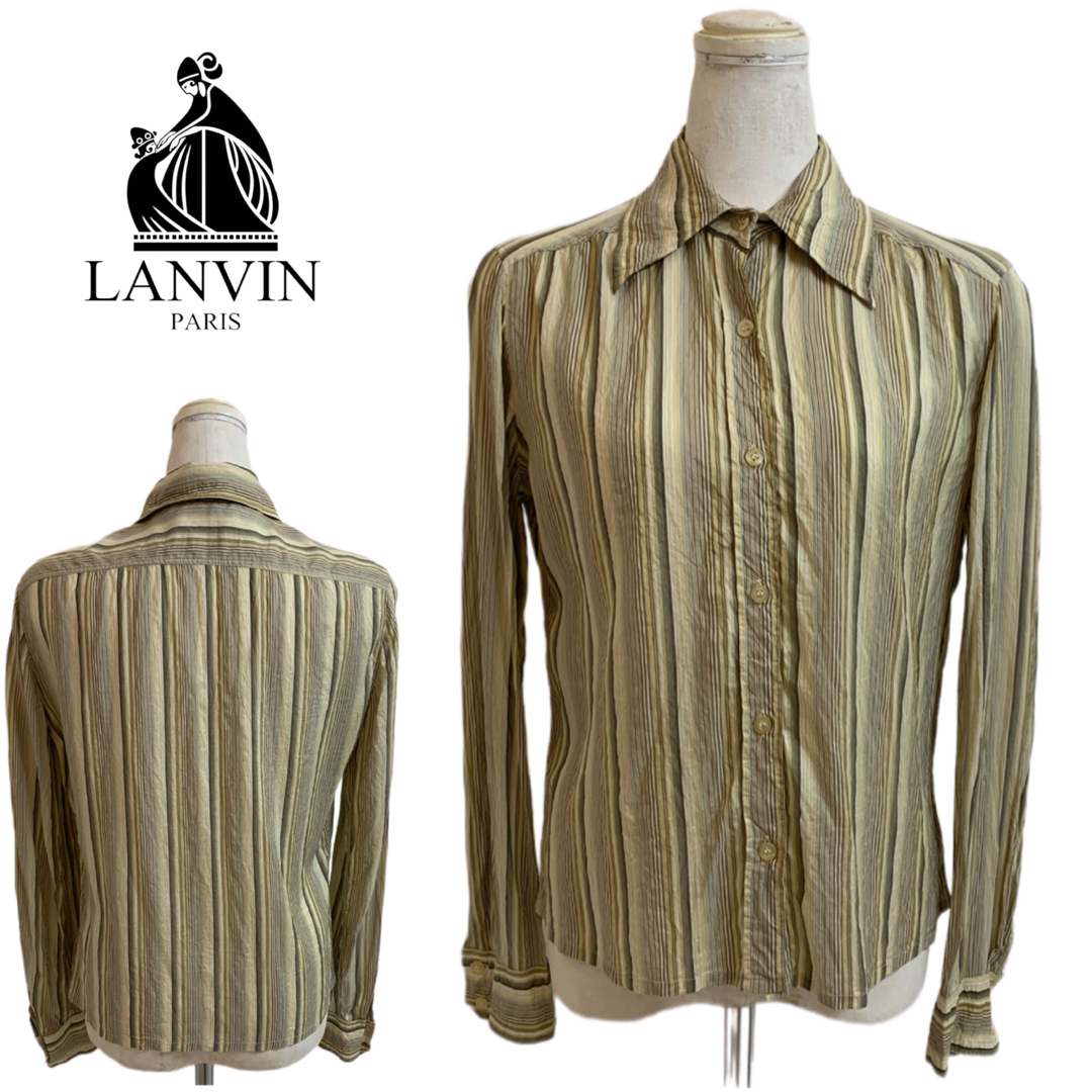 LANVIN - LANVIN PARIS VINTAGE FRANCE製 ストライプシルクシャツの