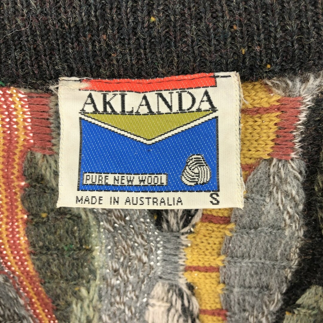 古着 90年代 AKLANDA 総柄 3Dニットセーター ウールニットカーディガン オーストラリア製 メンズS ヴィンテージ /eaa394717