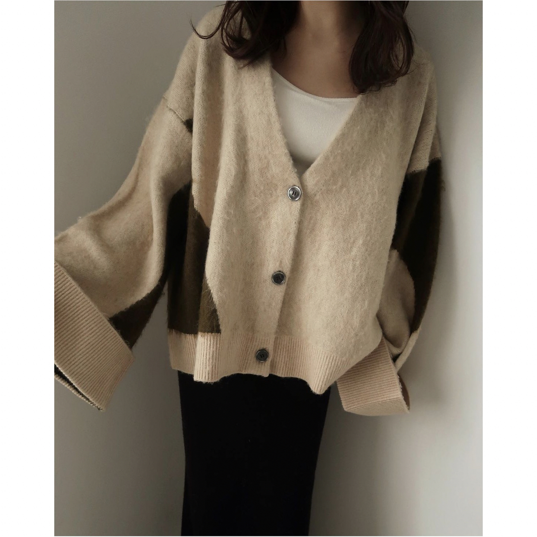 mideal mix color cardigan YELLOW × BEIGE