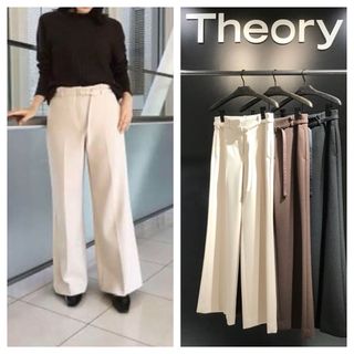 セオリー(theory)のTheory セオリー　ベルト付きワイドパンツ　ベージュ　XX0サイズ(カジュアルパンツ)