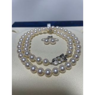 ミキモト(MIKIMOTO)のミキモト　7〜7.5㎜　長さ43.5㎝　パールネックレス・イヤリングセット　美品(ネックレス)