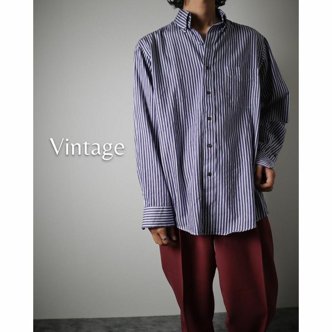 ART VINTAGE(アートヴィンテージ)の【vintage】シックシン ストライプ柄 ボタンダウン コットン 長袖シャツ メンズのトップス(シャツ)の商品写真