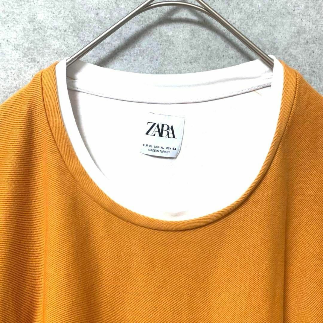 ZARA(ザラ)の☆ザラ☆重ね着風　コットンセットイントレーナー メンズ　オレンジ　おしゃれ　XL メンズのトップス(スウェット)の商品写真