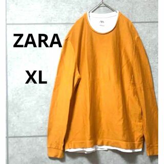 ザラ(ZARA)の☆ザラ☆重ね着風　コットンセットイントレーナー メンズ　オレンジ　おしゃれ　XL(スウェット)