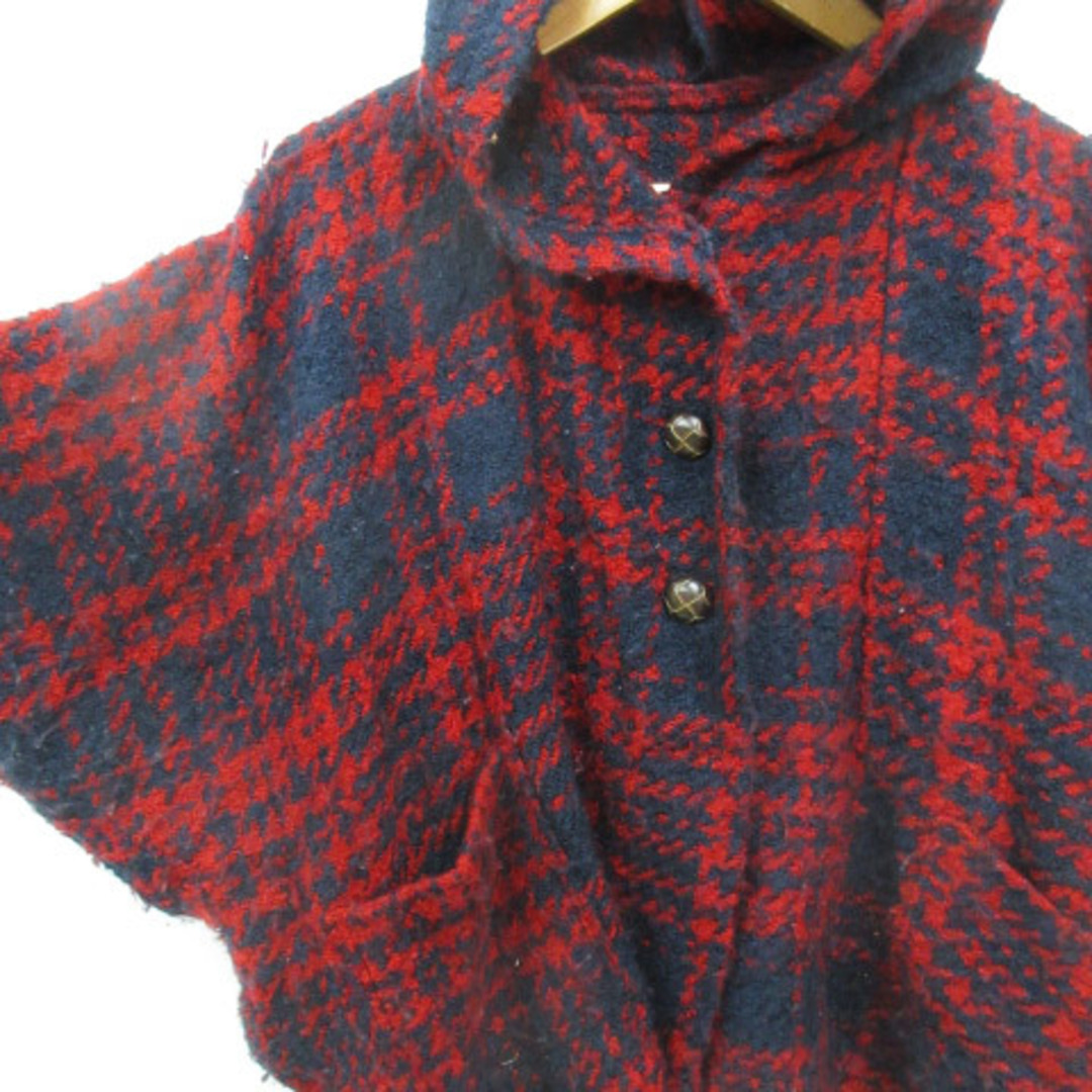 anyFAM(エニィファム)のエニィファム ニットジャケット フード付き 五分袖 千鳥格子柄 M 赤 紺 レディースのジャケット/アウター(その他)の商品写真