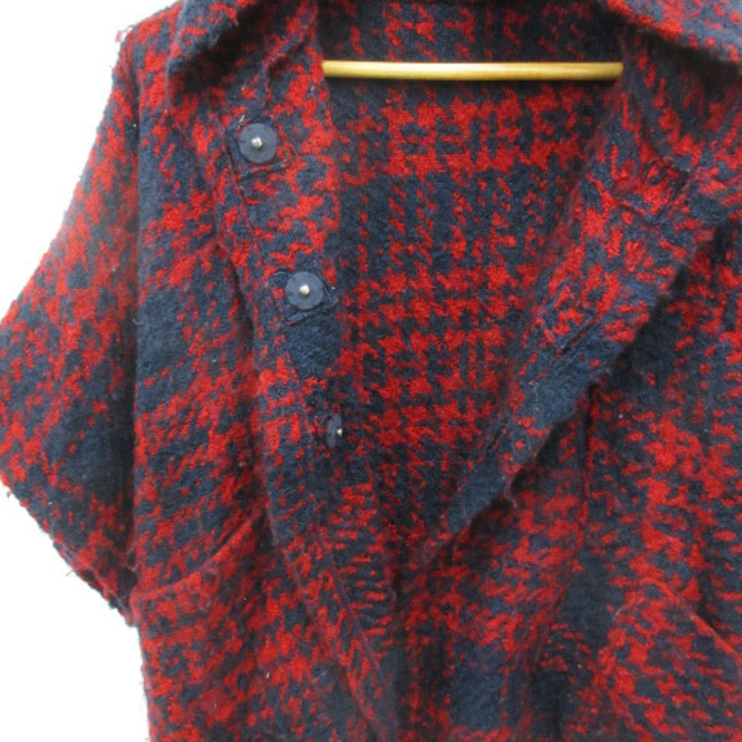 anyFAM(エニィファム)のエニィファム ニットジャケット フード付き 五分袖 千鳥格子柄 M 赤 紺 レディースのジャケット/アウター(その他)の商品写真