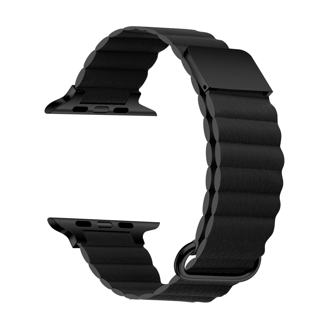 Apple Watchバンド　ブラック　PUレザー　マグネット式42/44/45 メンズの時計(レザーベルト)の商品写真