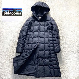 パタゴニア ダウンコート　ロングコート ブラック 黒 フード着脱可　袖ロゴ　XS