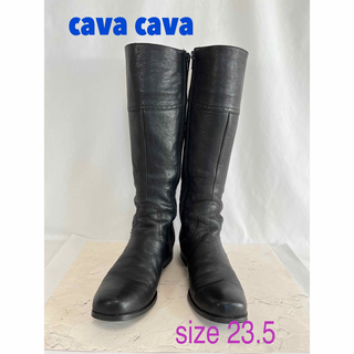 サヴァサヴァ(cavacava)のcavacavaサヴァサヴァ　ロングブーツ　23.5 黒 サイドジップ(ブーツ)