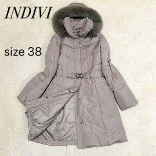 美品 インディヴィ 3wayダウンコート ラクーンファー 42 XL ベージュ