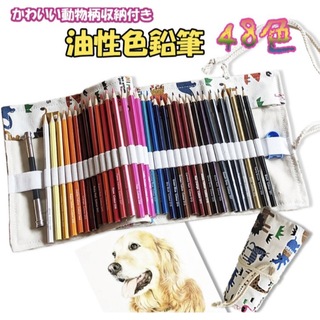 塗り絵 油性色鉛筆 48色 動物柄 収納付き 色鉛筆セット 鉛筆削り付き  (色鉛筆)