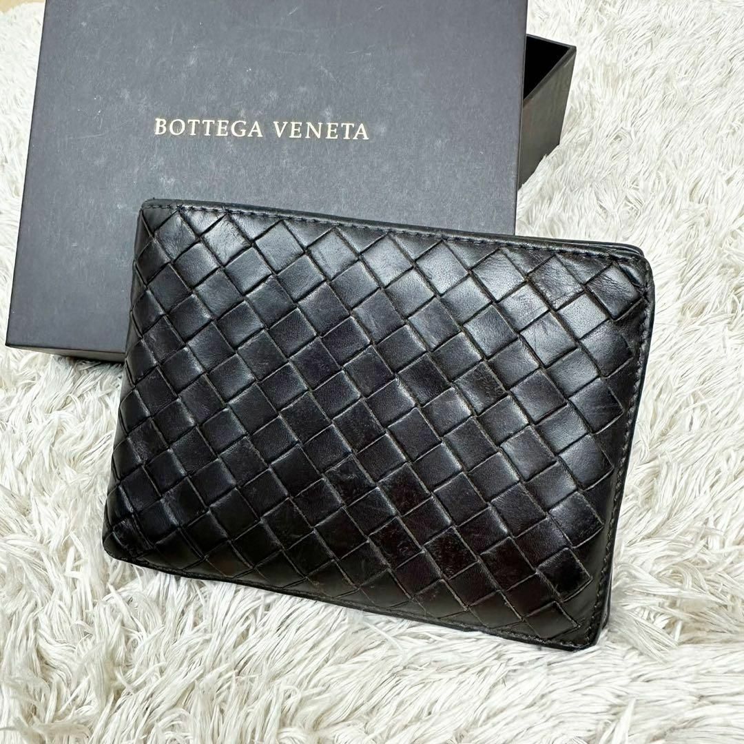 【美品】BOTTEGA VENETA　折り財布　イントレチャート　ブラウン