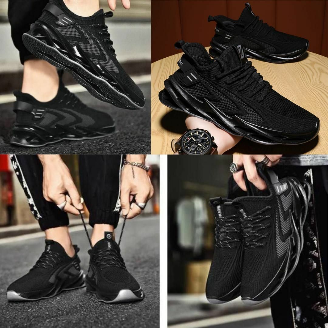 26cm/メンズスニーカーシューズランニング厚底メッシュ運動靴ブラックWDF1 メンズの靴/シューズ(スニーカー)の商品写真