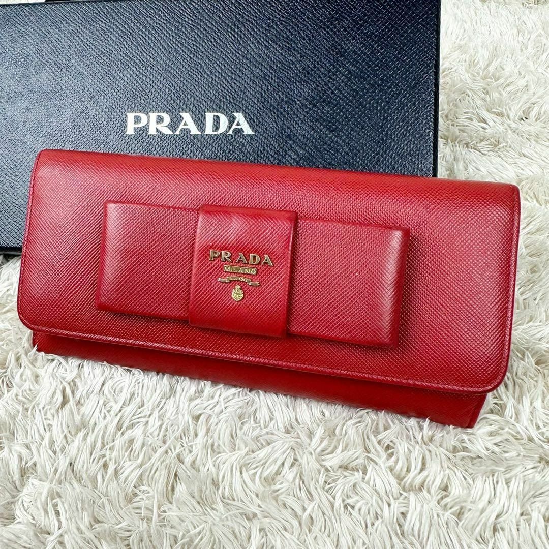 PRADA - 【人気】プラダ 長財布 レッド リボン サフィアーノ ゴールド