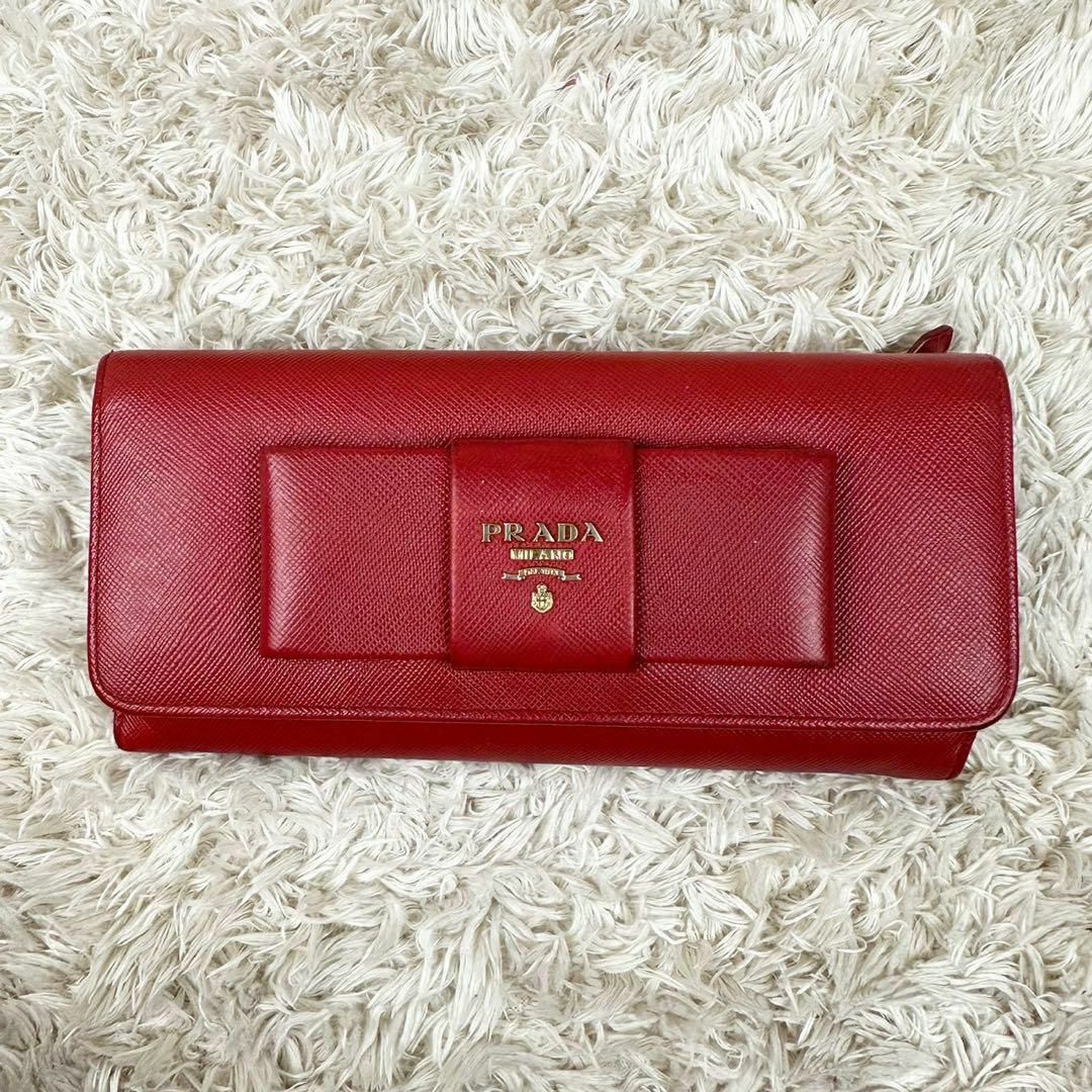 PRADA - 【人気】プラダ 長財布 レッド リボン サフィアーノ ゴールド