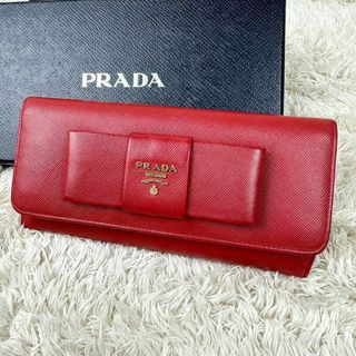 【外観未使用】PRADA 二つ折り財布 ヴィッテロムーブ レッド リボン ロゴ