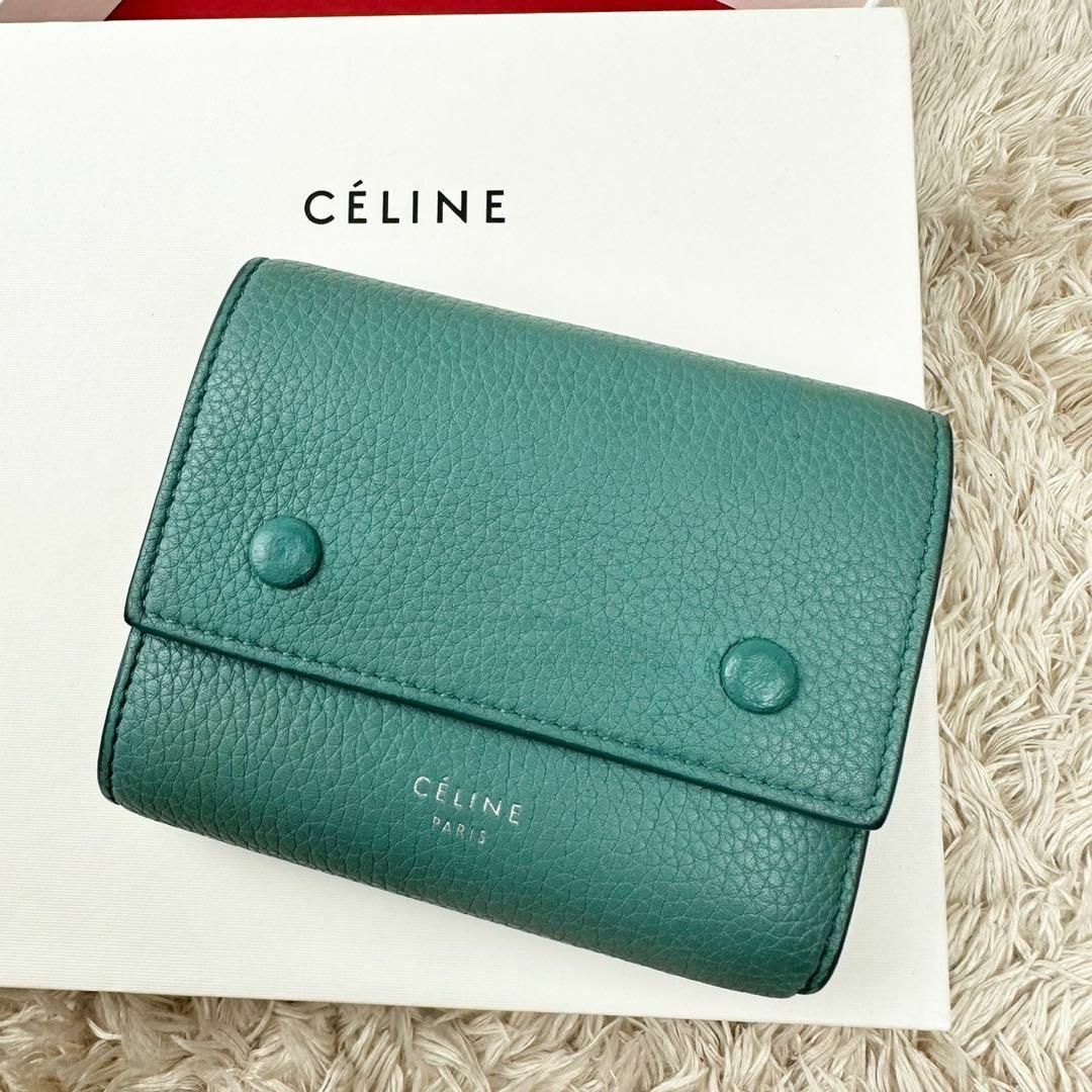 celine - 【人気】セリーヌ 三つ折り財布 ブルー グレー バイカラー
