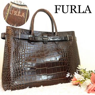 フルラ(Furla)のFURLA フルラ クロコ 型押し トートバッグ ブラウン(トートバッグ)