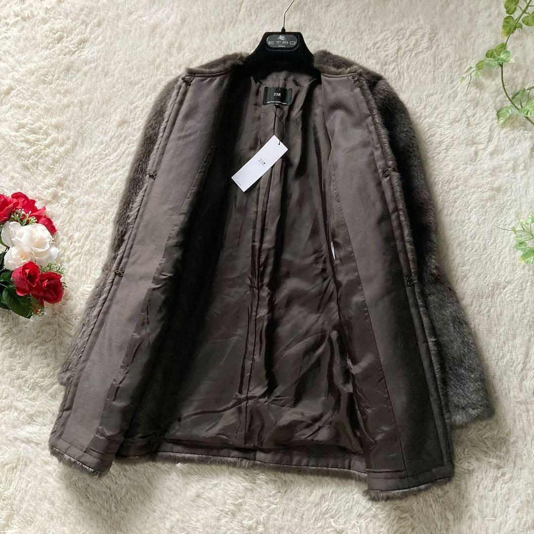23区 - 【タグ付き】23区 エコファーノーカラー ショートコート 23区 - 【タグ付き】23区 エコファーノーカラー ショートコート