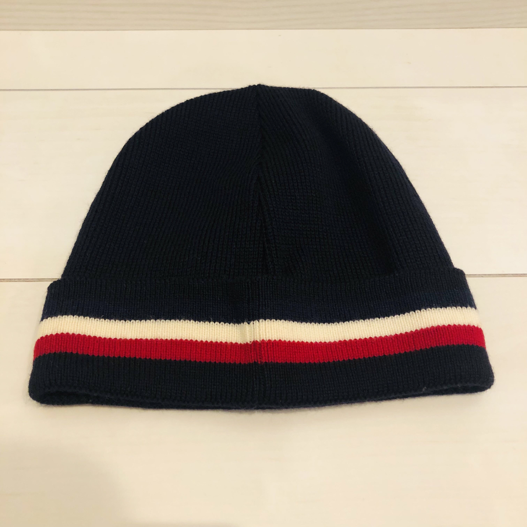 MONCLER(モンクレール)の【美品】モンクレール  ニット帽　ニットキャップ　トリコロール　ネイビー メンズの帽子(ニット帽/ビーニー)の商品写真