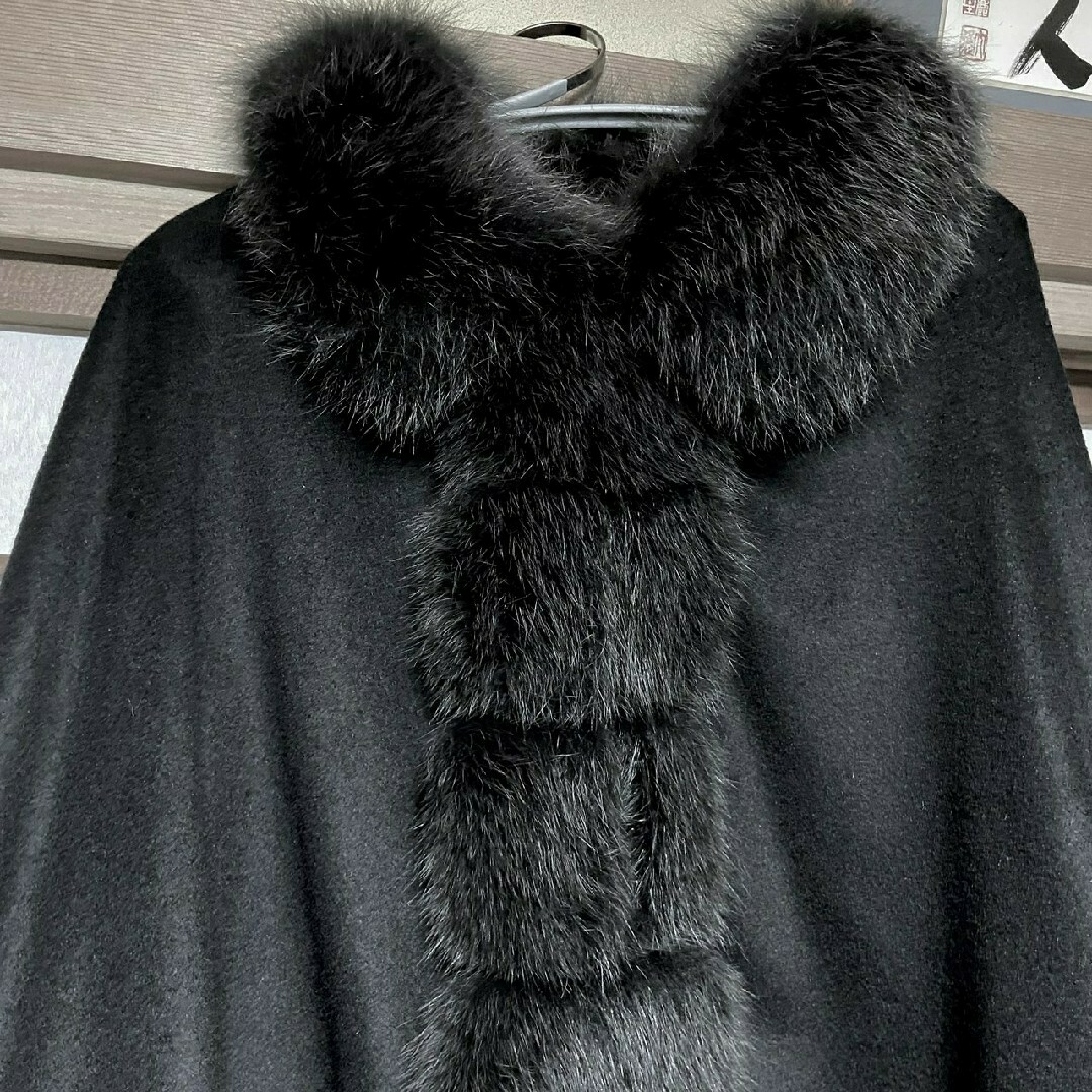 美品!! カシミア SAGA FURS フォックス ファー ポンチョ マント