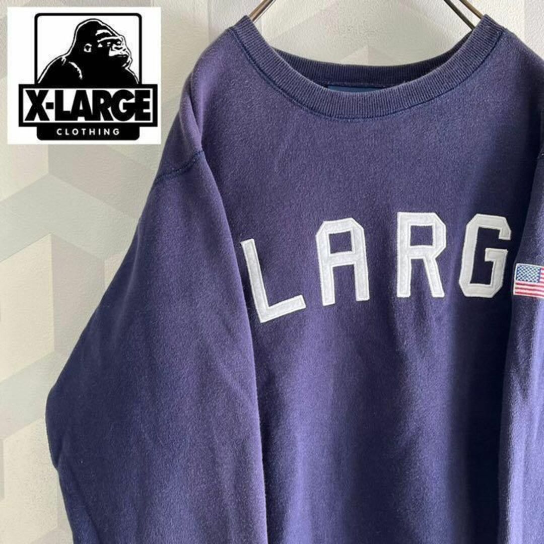 XLARGE エクストララージ スウェット トレーナー ネイビー ロゴ刺繍