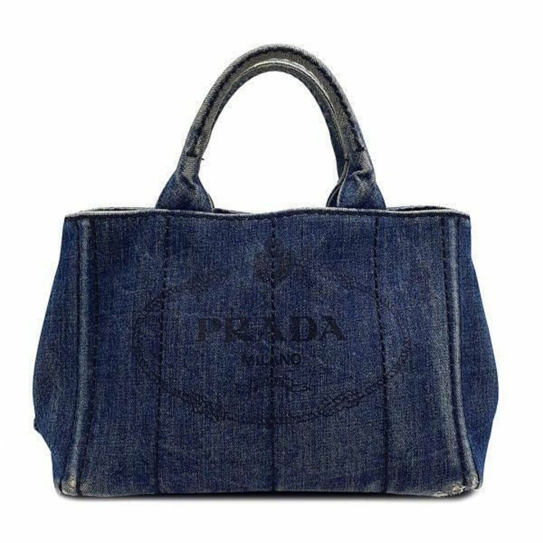 ◆良品◆ プラダ PRADA ハンドバッグ 鞄 カナパ ロゴ デニム インディゴハンドバッグ