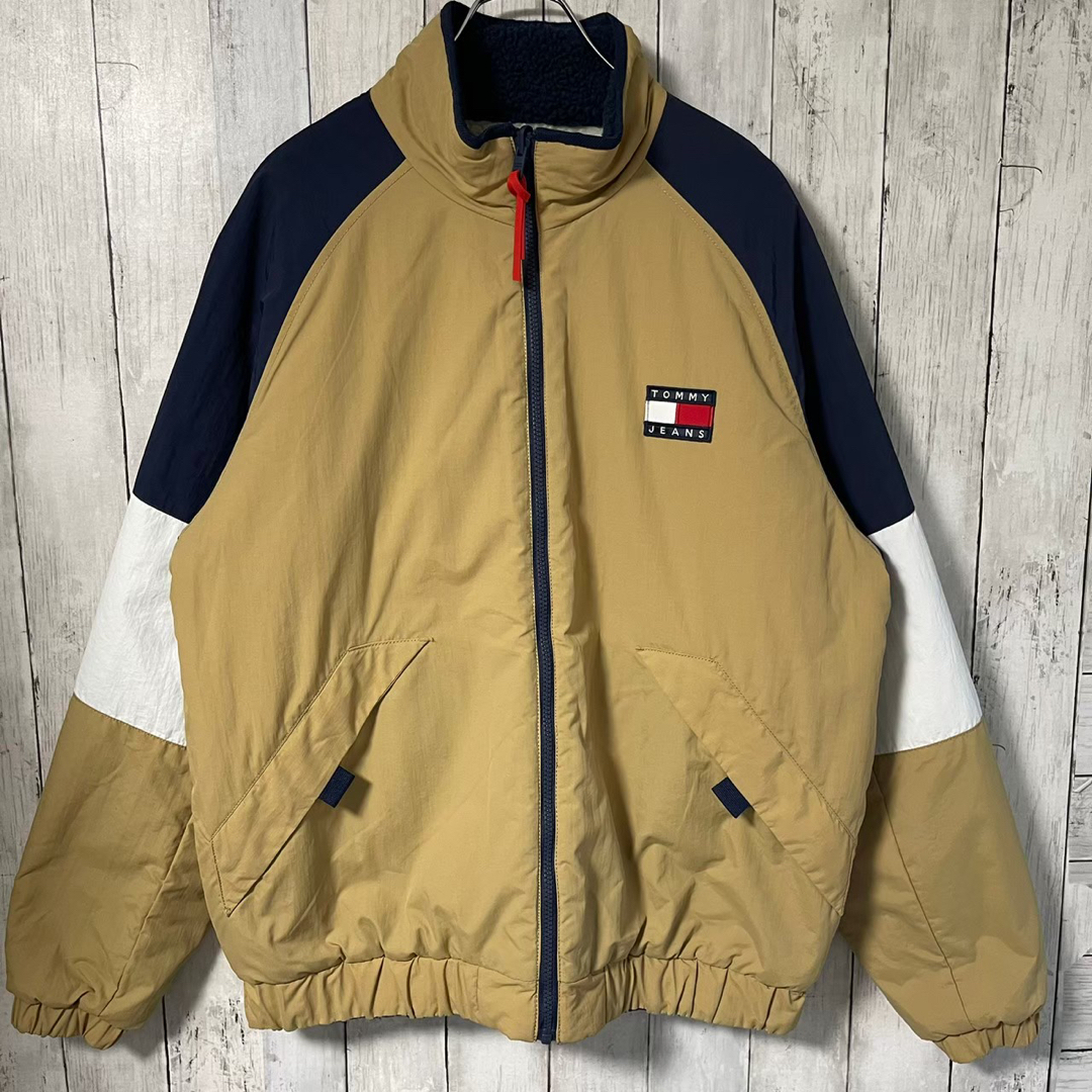 TOMMY JEANS ボアジャケット L リバーシブル 刺繍ロゴ フラッグロゴ