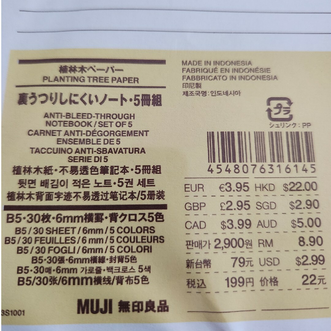 MUJI (無印良品)(ムジルシリョウヒン)の無印良品 5冊組綴ノート 裏うつりしにくい 5冊 インテリア/住まい/日用品の文房具(その他)の商品写真