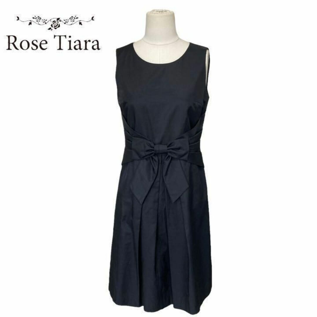 Rose Tiara(ローズティアラ)のローズティアラ　リボン　ワンピース　ブラック　黒 レディースのワンピース(ひざ丈ワンピース)の商品写真