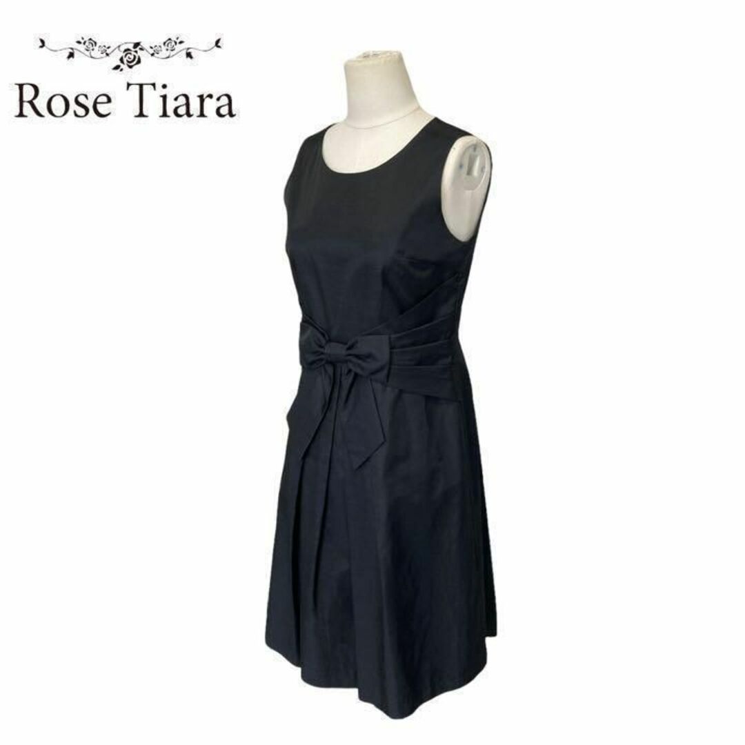 Rose Tiara(ローズティアラ)のローズティアラ　リボン　ワンピース　ブラック　黒 レディースのワンピース(ひざ丈ワンピース)の商品写真