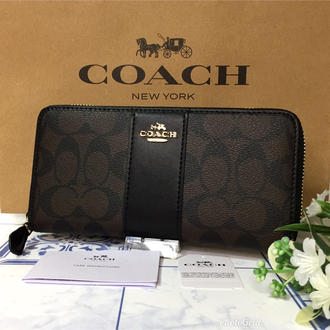 COACH(コーチ)のコーチ　長財布　ストライプ　ダークブラウン  【新品】 レディースのファッション小物(財布)の商品写真