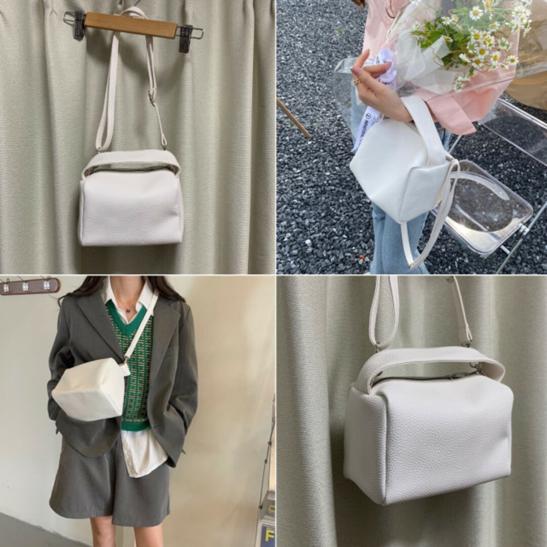 2way ボックス ショルダーバッグ 白 コンパクト ボディバッグ 人気 韓国 レディースのバッグ(ショルダーバッグ)の商品写真