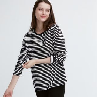 ユニクロ(UNIQLO)のユニクロ　ソフトコットンボーダーラウンドヘムT（長袖）(Tシャツ(長袖/七分))