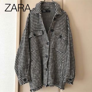 ザラ(ZARA)のZARA 千鳥格子　フリンジ　ツイードジャケット(テーラードジャケット)