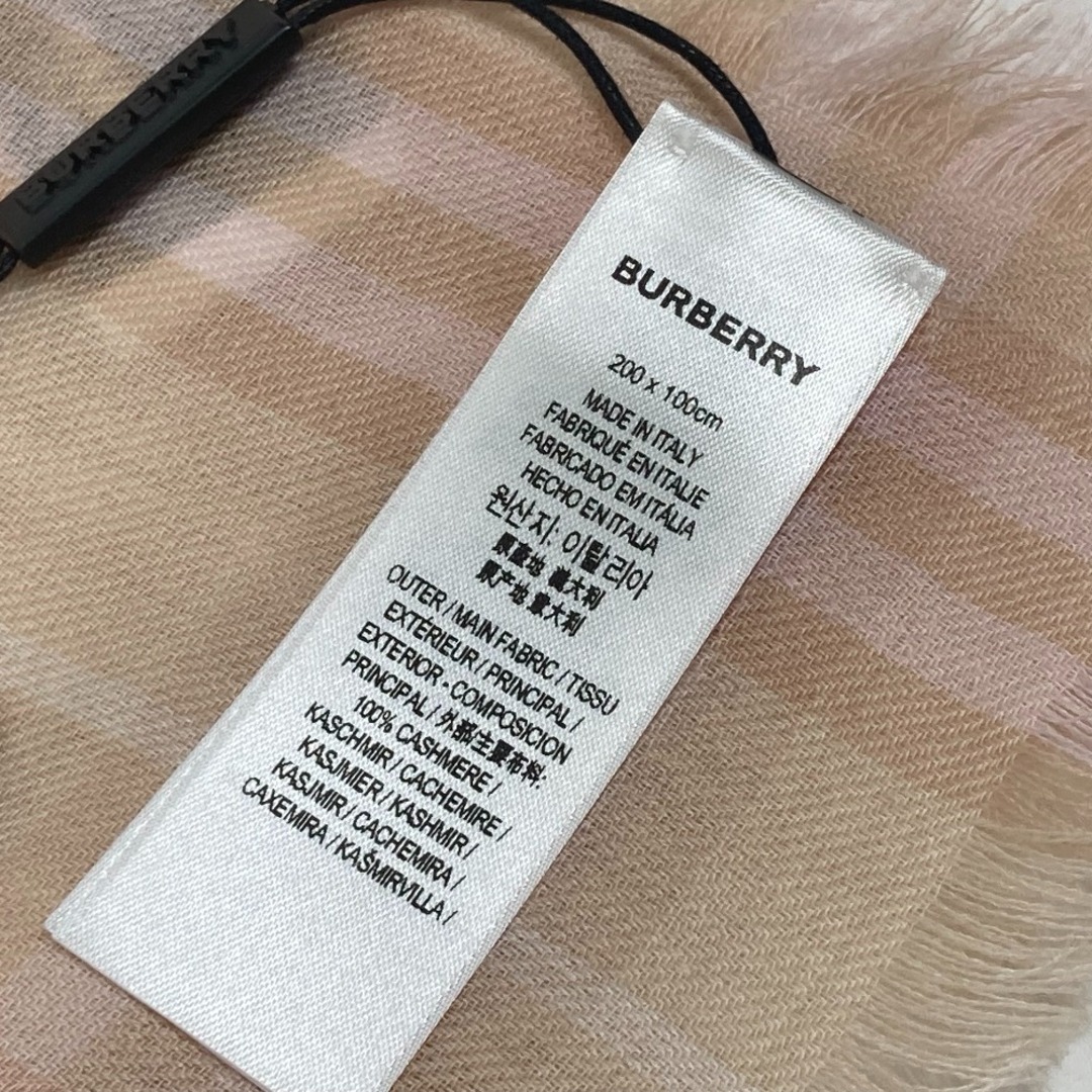 BURBERRY(バーバリー)のバーバリー BURBERRY ロゴ 8011095 チェック ストール ショール フリンジ マフラー カシミヤ ピンク/ベージュ レディースのファッション小物(マフラー/ショール)の商品写真