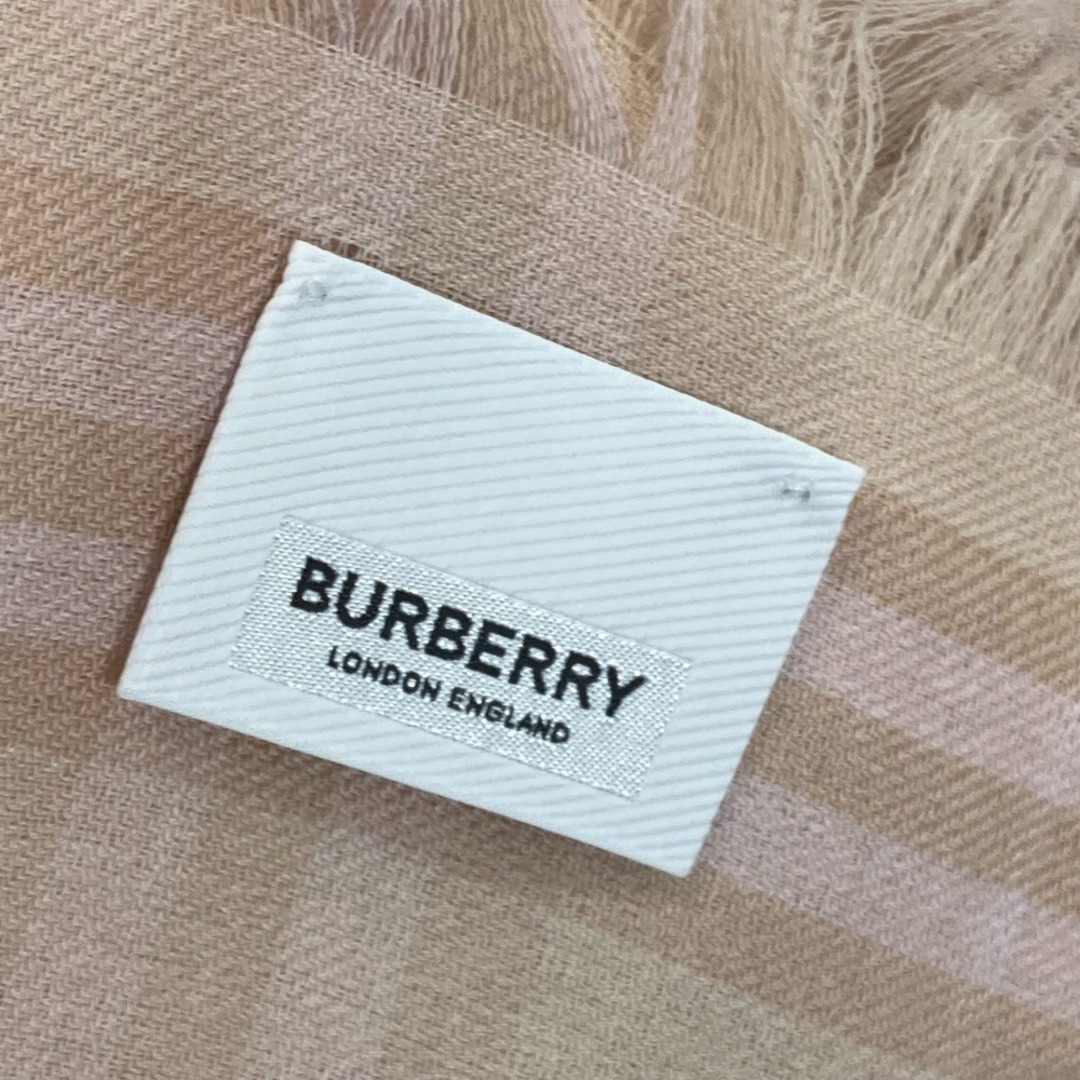 BURBERRY(バーバリー)のバーバリー BURBERRY ロゴ 8011095 チェック ストール ショール フリンジ マフラー カシミヤ ピンク/ベージュ レディースのファッション小物(マフラー/ショール)の商品写真