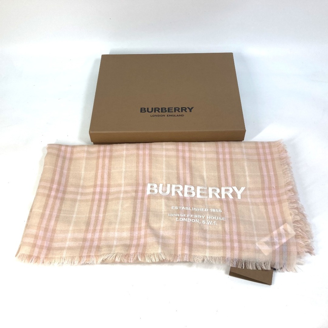 BURBERRY(バーバリー)のバーバリー BURBERRY ロゴ 8011095 チェック ストール ショール フリンジ マフラー カシミヤ ピンク/ベージュ レディースのファッション小物(マフラー/ショール)の商品写真