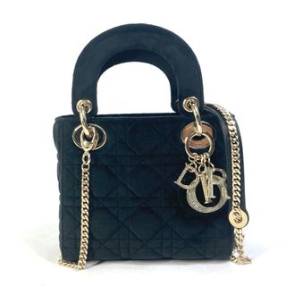 ディオール(Dior)のディオール Dior レディディオール カナージュ ミニ LADY DIOR チェーン ラインストーン 2WAY ショルダーバッグ ハンドバッグ ベロア/レザー ブラック 未使用(ハンドバッグ)