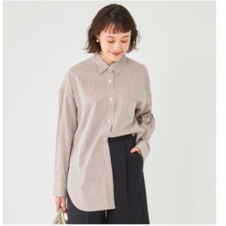 ユナイテッドアローズグリーンレーベルリラクシング(UNITED ARROWS green label relaxing)のダットシャッツ　ストラップ　茶色　ブラウス　美品(シャツ/ブラウス(長袖/七分))