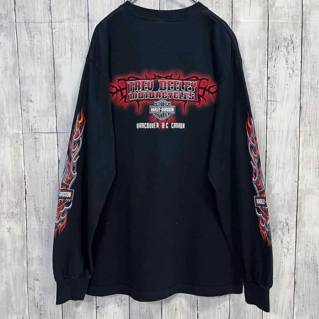 Harley Davidson(ハーレーダビッドソン)のアメリカ古着　ハーレーダビットソン長袖ファイヤーパターンバックプリントTシャツ黒 メンズのトップス(Tシャツ/カットソー(七分/長袖))の商品写真