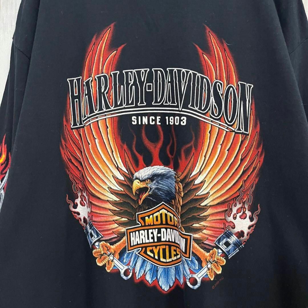 Harley Davidson(ハーレーダビッドソン)のアメリカ古着　ハーレーダビットソン長袖ファイヤーパターンバックプリントTシャツ黒 メンズのトップス(Tシャツ/カットソー(七分/長袖))の商品写真