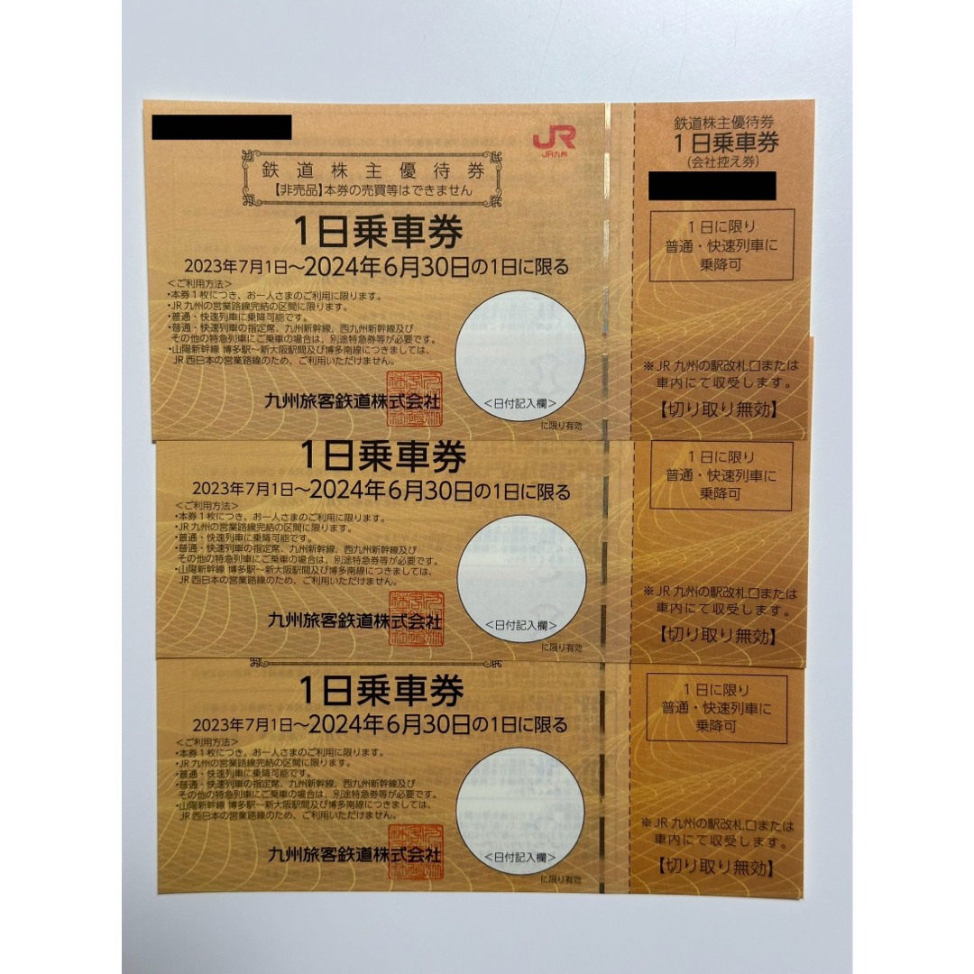 特注生産 JR九州 鉄道株主優待券 1日乗車券3枚 - 乗車券/交通券