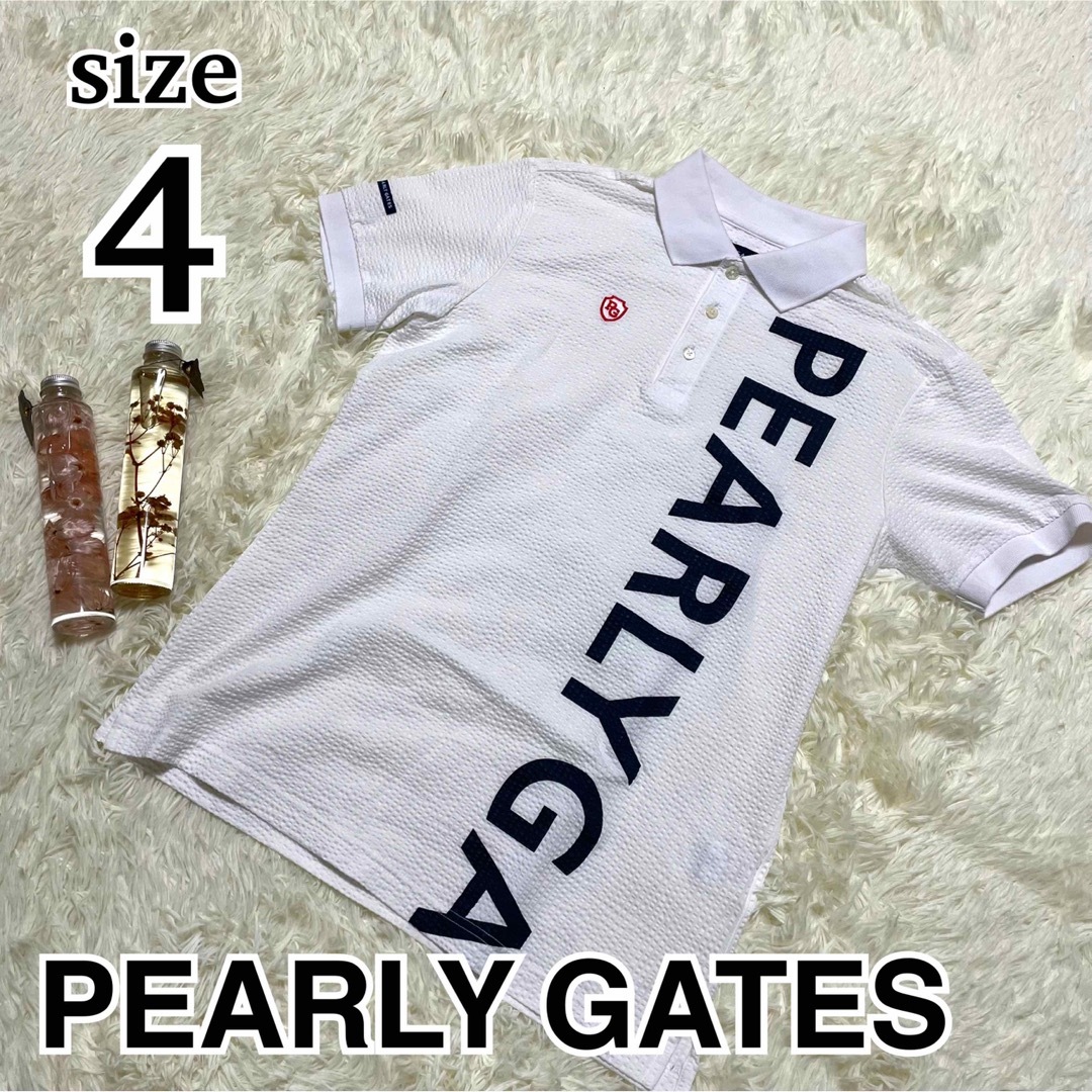 極美品　パーリーゲイツ　ポロシャツ　シアサッカー　4 日本製　白　ビッグロゴ