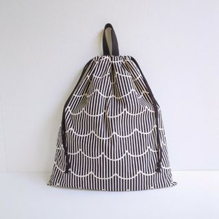 ストライプ×もくもくのきんちゃく35×30  イエロー(外出用品)