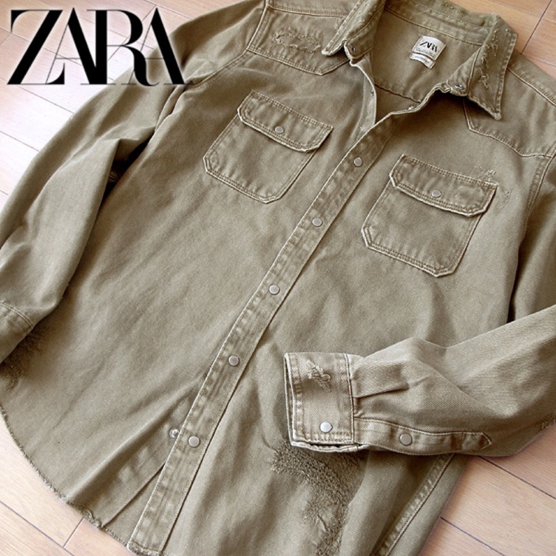美品 (EUR)L ザラ ZARA メンズ デニムオーバージャケット ベージュ | フリマアプリ ラクマ