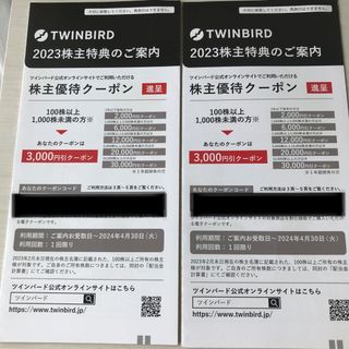 ツインバード(TWINBIRD)のツインバード株主優待券　3000円×2枚　合計6000円分(ショッピング)